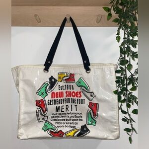 White Clear CV Canvas Tote Bag w/ Colorful Shoe Print